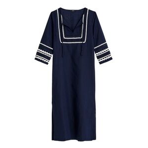 J.Crew Long Beach Rickrack Trim Tunic Navy Linen Cotton Small